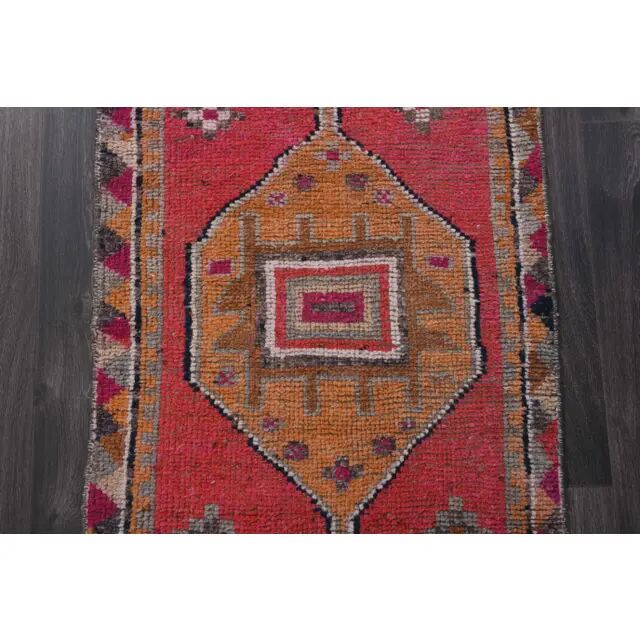 1970s Vintage Turkish Hand-Knotted Wool Cotton Pink Runner Rug