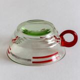 Set of six mouth-blown uranium glass cups, France, Mid-Century