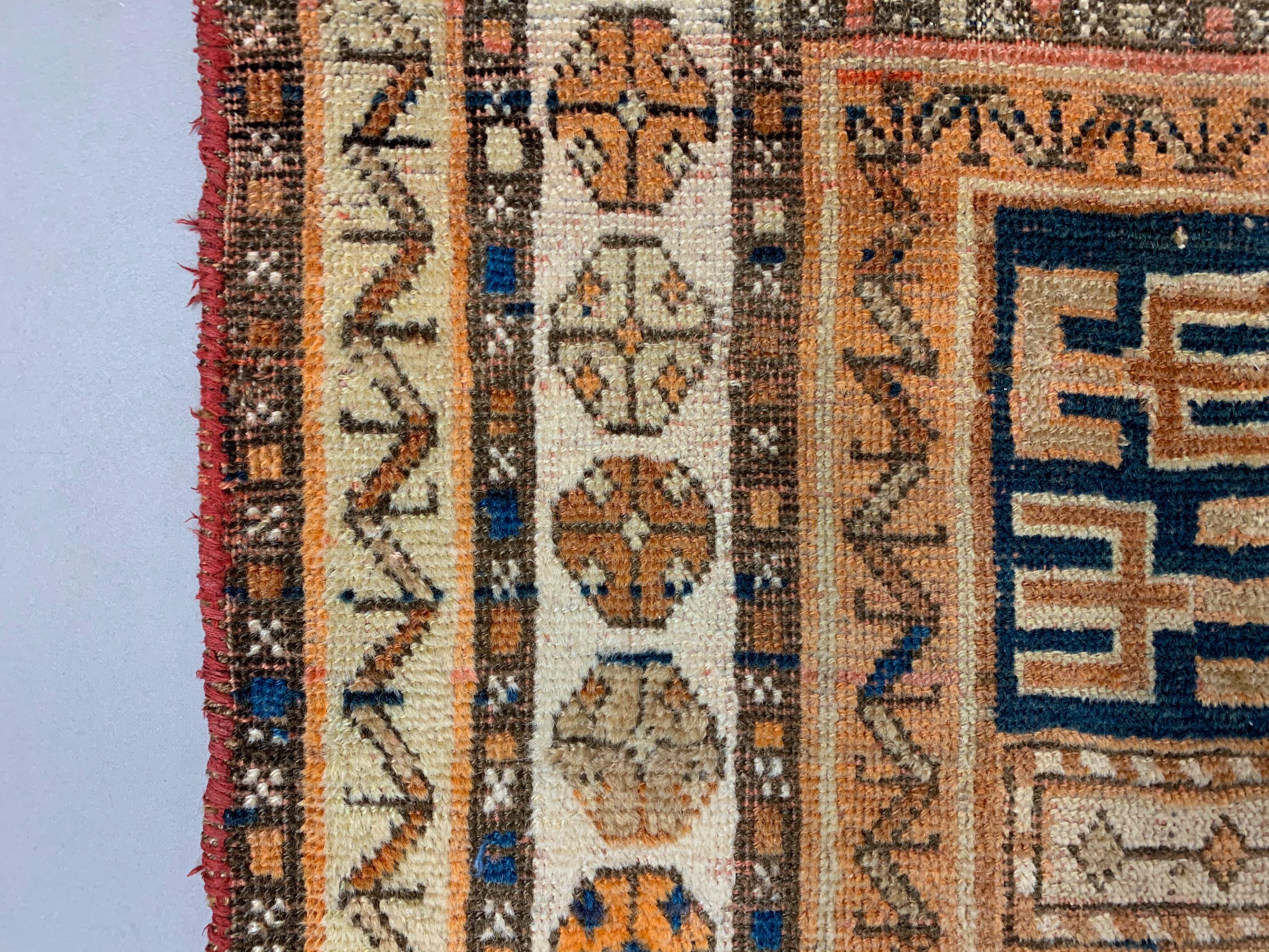 Antique Dagestan Kazak Rug 124x114 cm Caucasian, Gold, Blue, Rust Square Medium