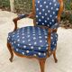 Bergère armchair Louis XV blue silk fabric embroidered