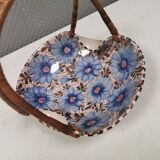 Beautiful small painted ceramic basket with woven handle