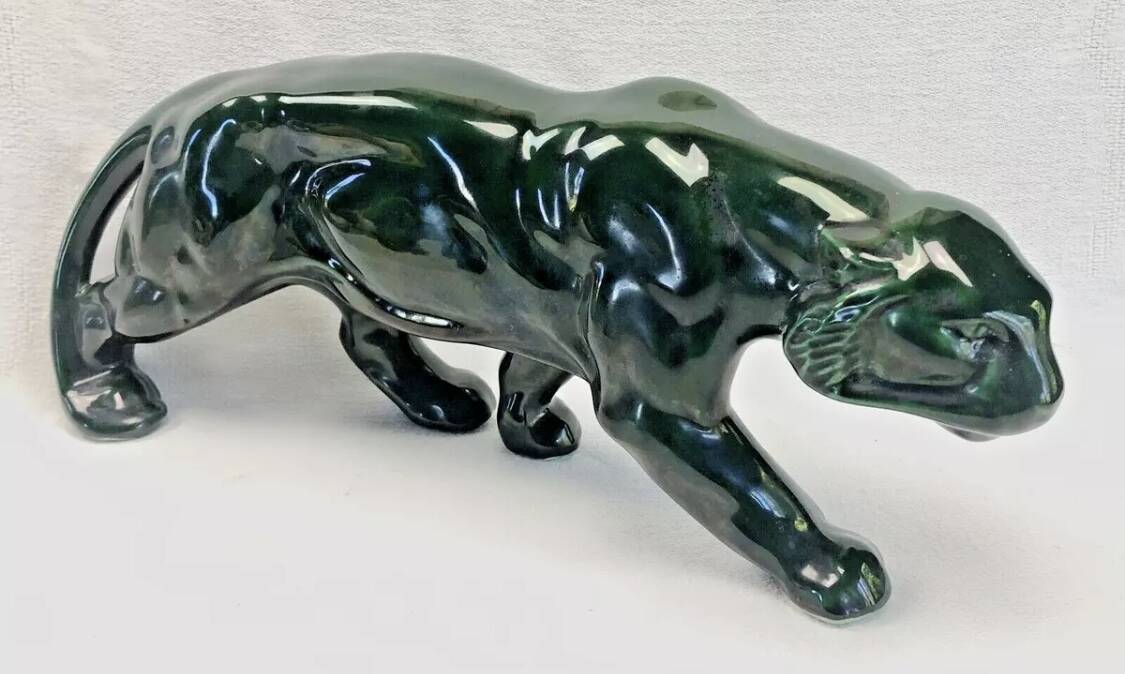 Ancienne statue statue lionne tigre Art Déco 1930 craquelé Saint Clément