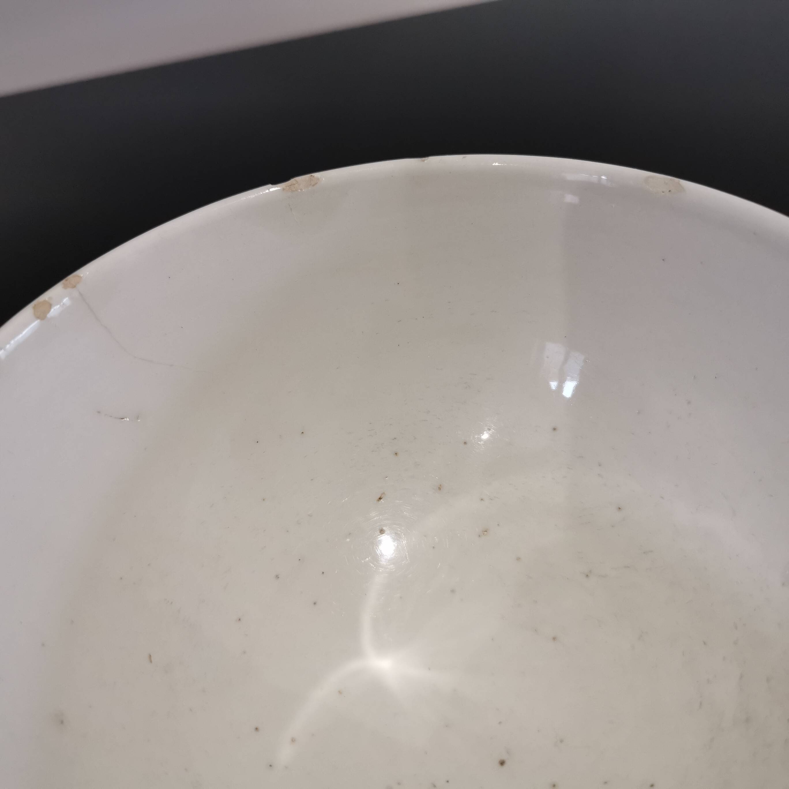 Old white bowl with blue edging Stamped Trèfle 50'S