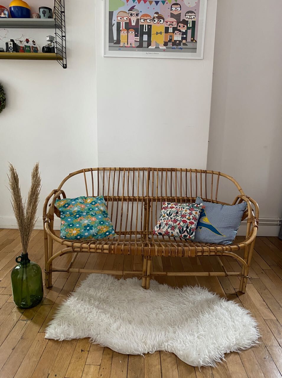 Vintage rattan bench