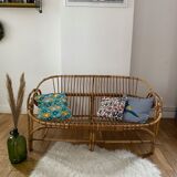Vintage rattan bench