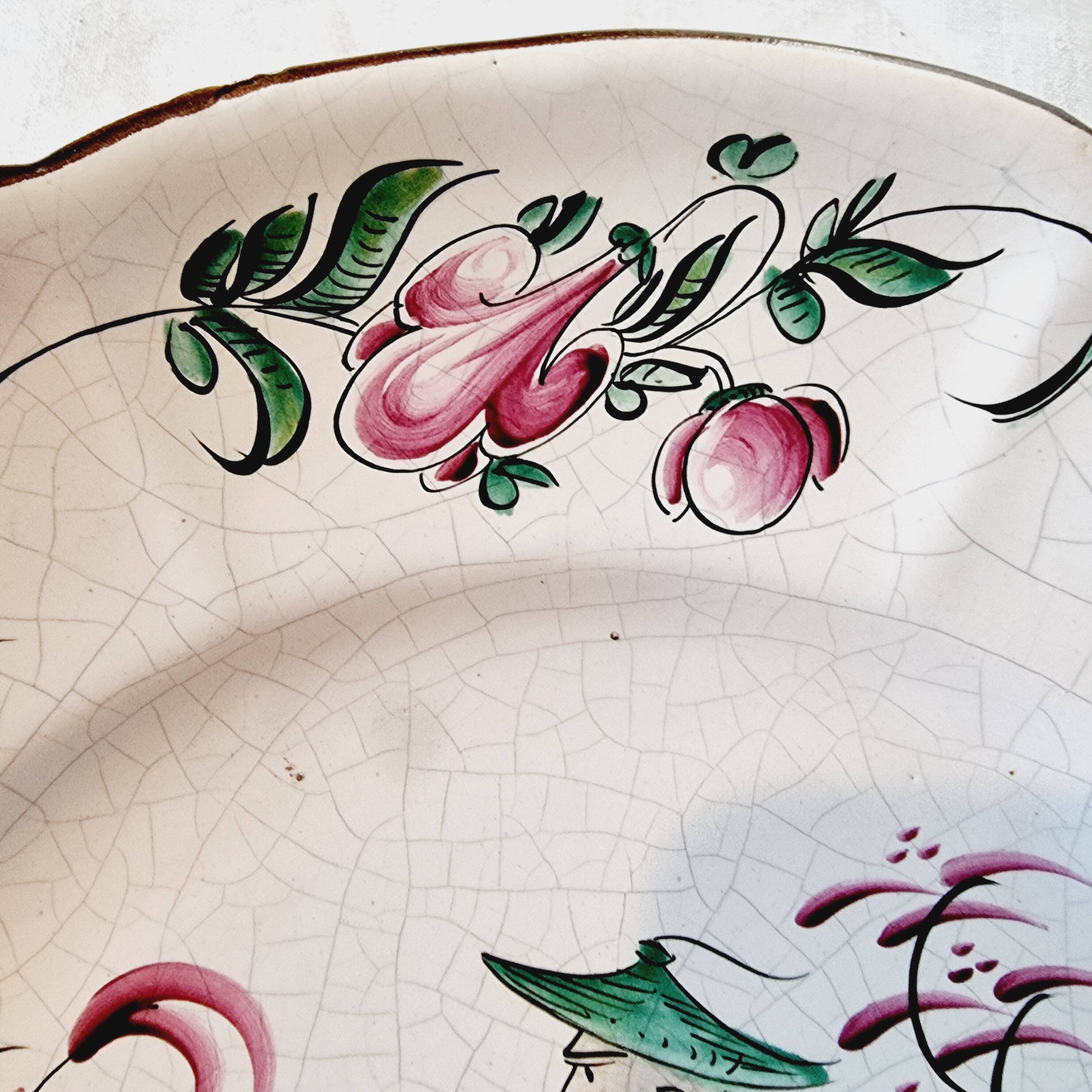 Antique ceramic or earthenware plate from the 19th century, Chinese style decoration
