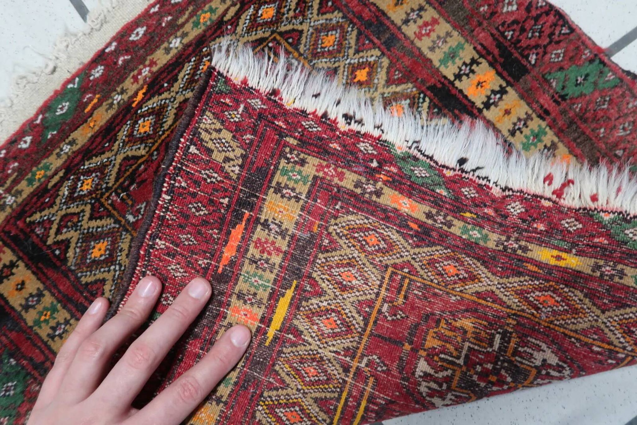 Handmade vintage Afghan Ersari mat 46cm x 50cm 1960s