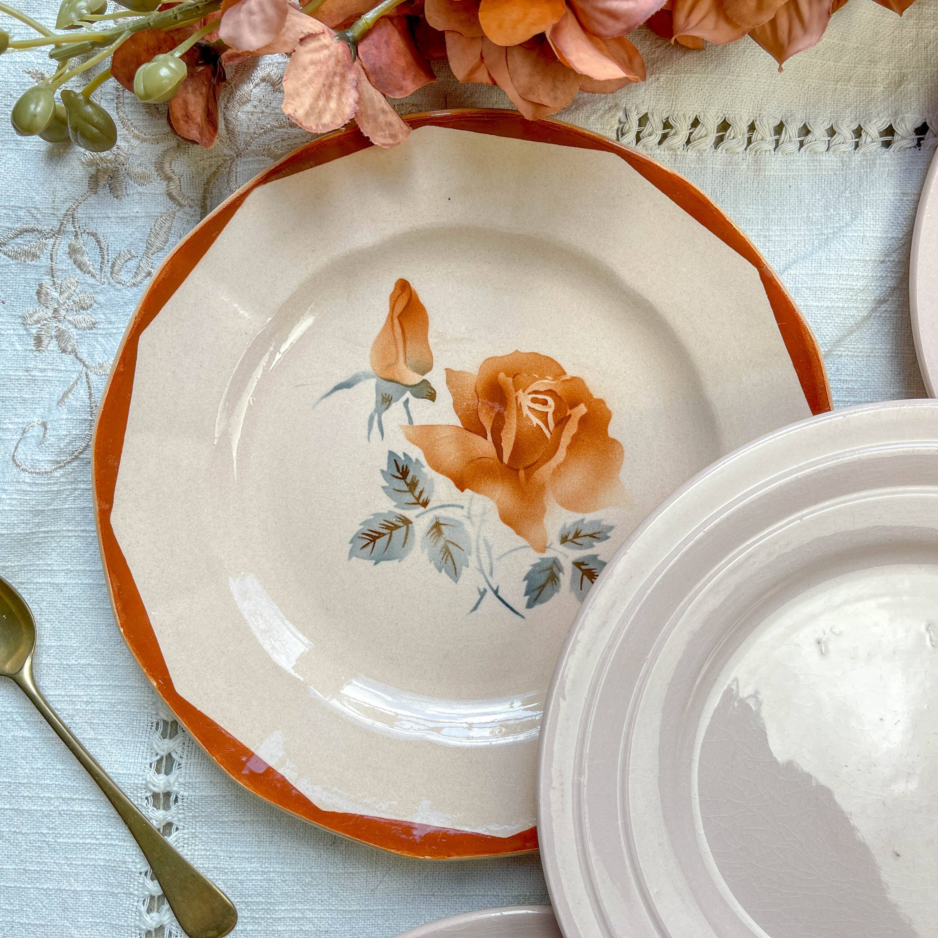 5 Small mismatched pink floral plates 1950 - DIGOIN SARREGUEMINES