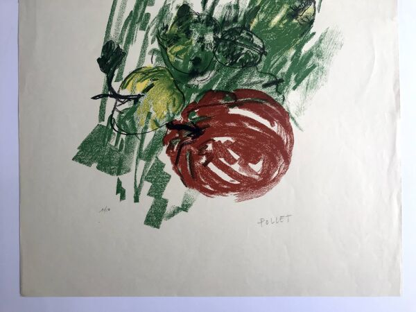 Joseph pollet, still life, c 1970. lithographie originale signée au crayon
