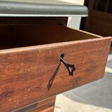 Modernist desk in wood and green moleskin upholstery