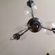 Vintage chrome metal chandelier, wood and 3 glass globes