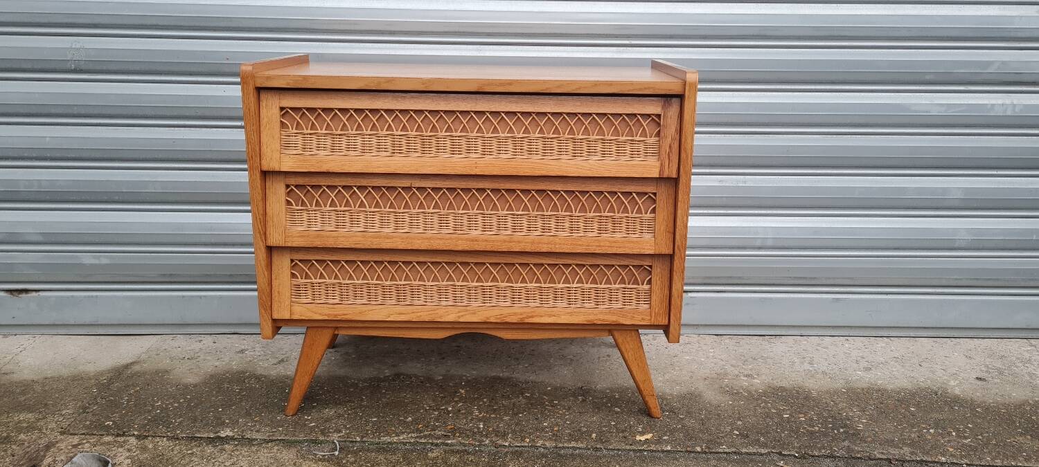 Vintage chest of drawers with compass and rattan foot