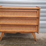 Vintage chest of drawers with compass and rattan foot