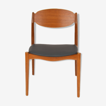 Chaise de salle à manger Erik Buch pour Vamo, Danemark, années 1957, en teck et cuir noir
