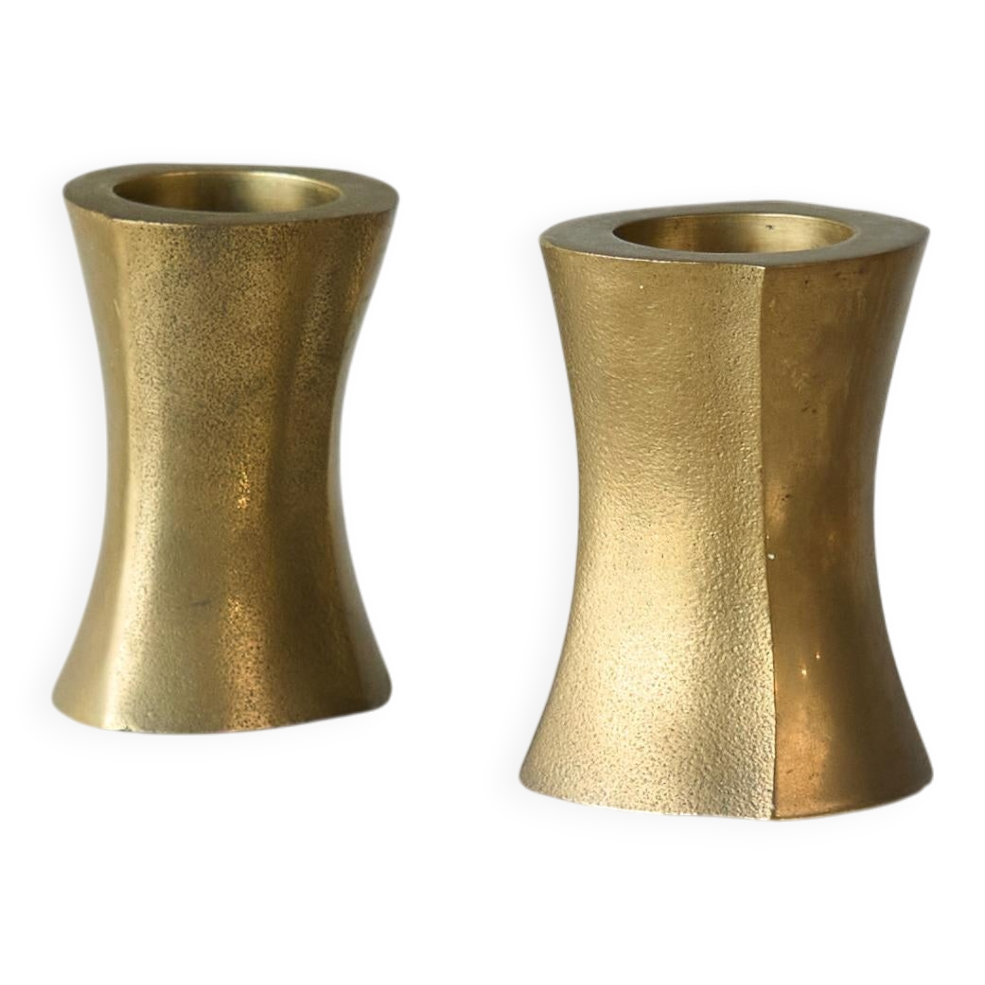 Brutalist pair of solid brass candlesticks from the 1970s.