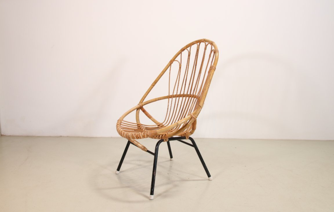 Vintage rattan wicker armchair by Rohe Noordwolde