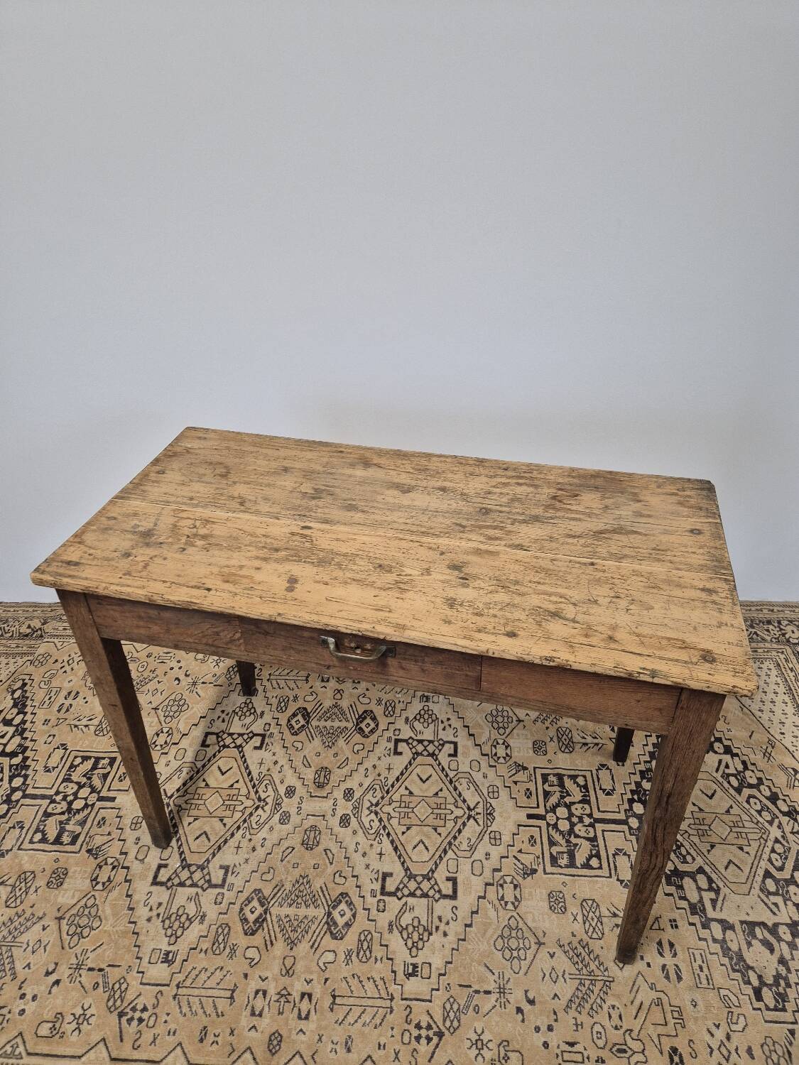 Rustic farmhouse table/desk in solid oak and antique fir 1950s