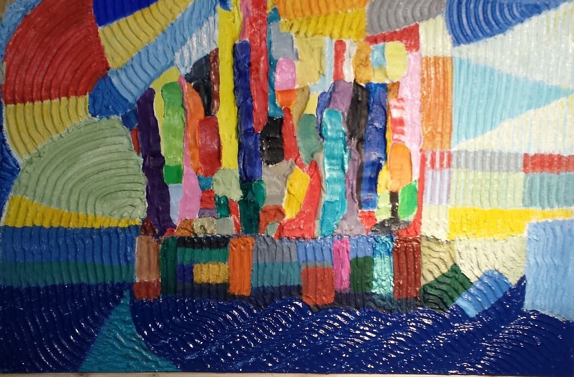 Multicolored abstract oil impressionist painting "isola bella"