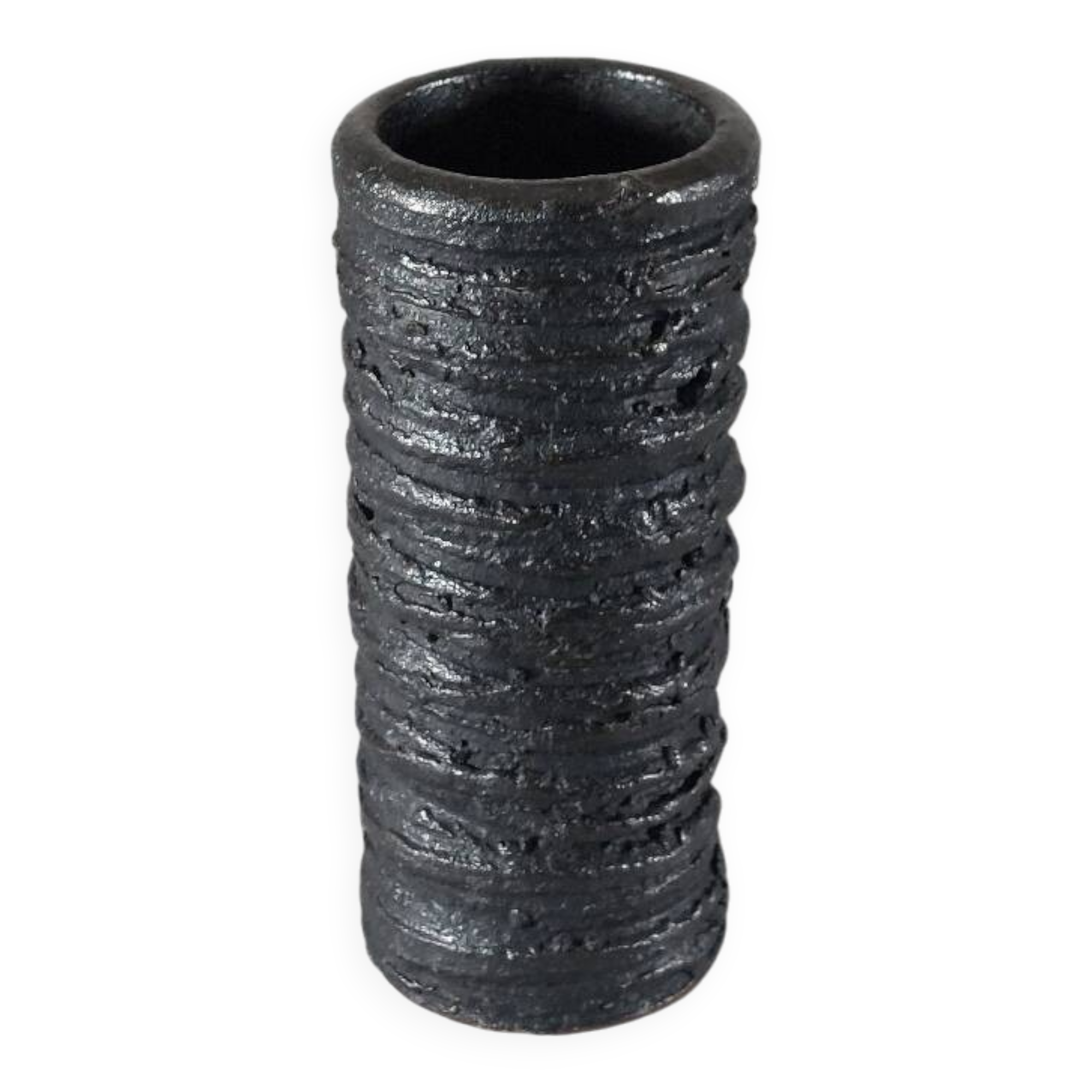 Small vintage brutalist vase with oxidised glaze from the 1950s.