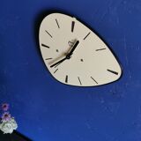 Vintage formica clock asymmetrical silent wall clock "Japy electric yellow"