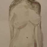 Tableau signé aquarelle monochrome sépia portrait féminin «  dans les yeux »