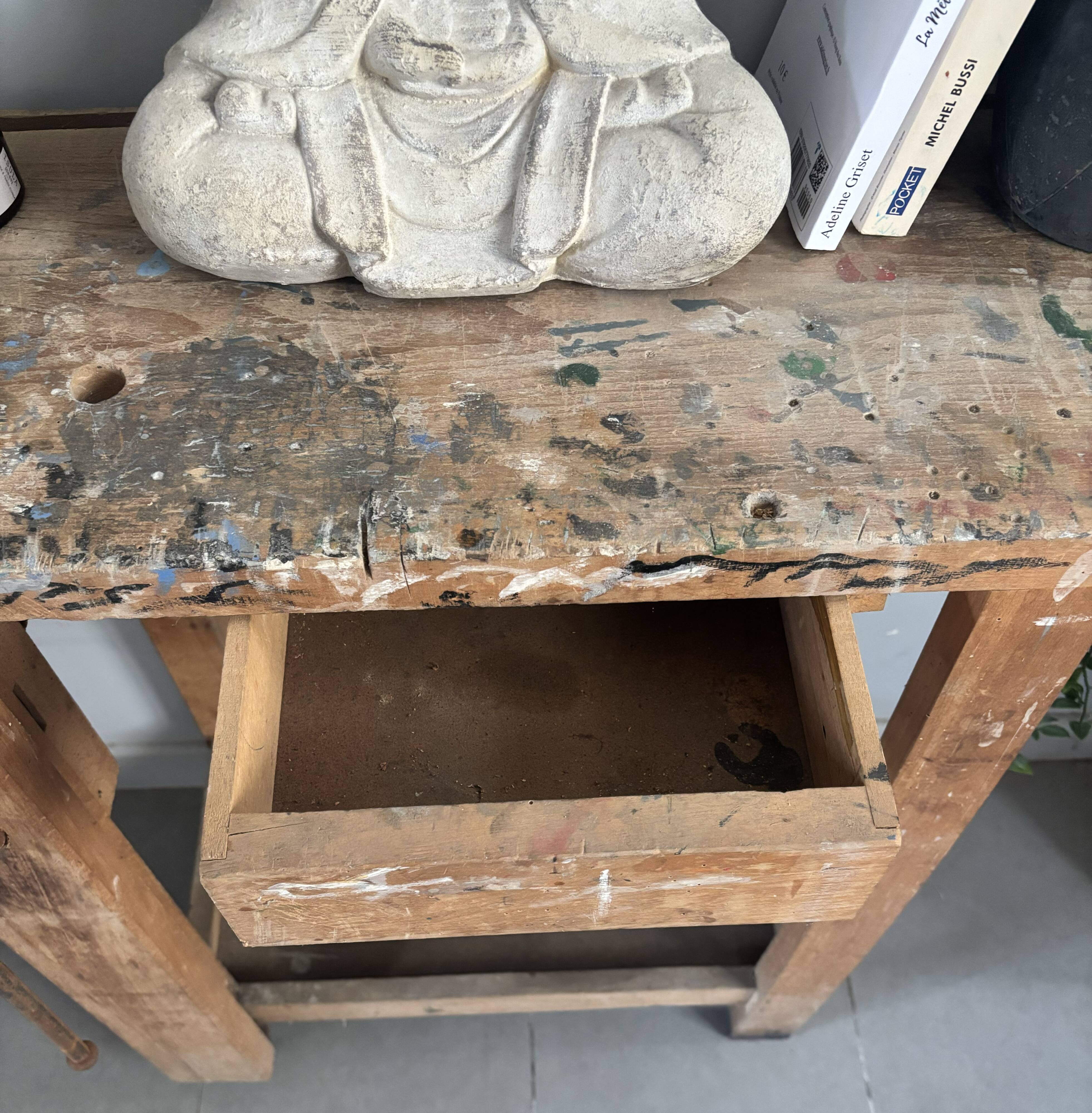 Genuine vintage wooden workbench from the 1960s stamped Grenade.