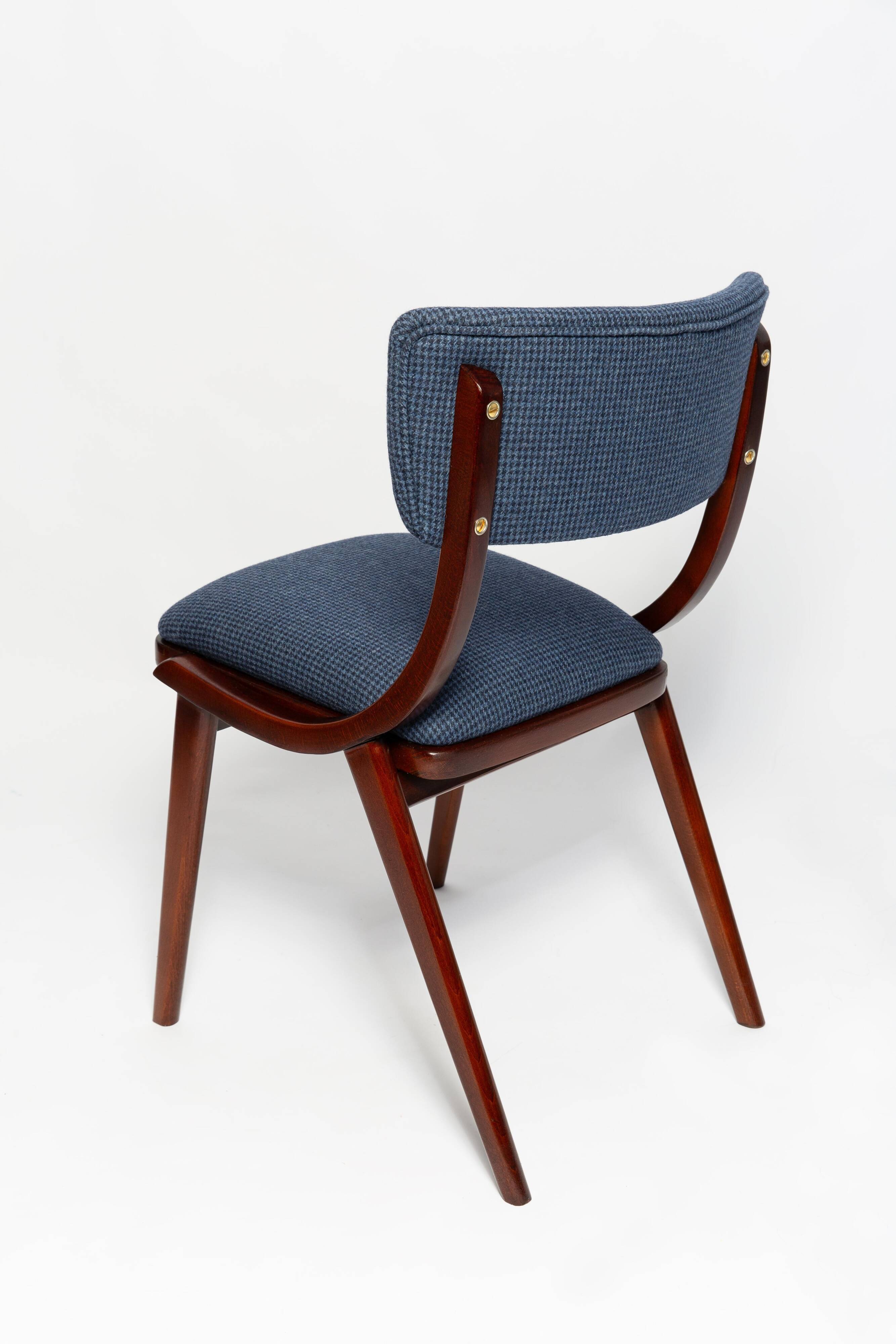 Bumerang Chair Mid-Century Modern, Navy Check Wool, Poland, 1960s