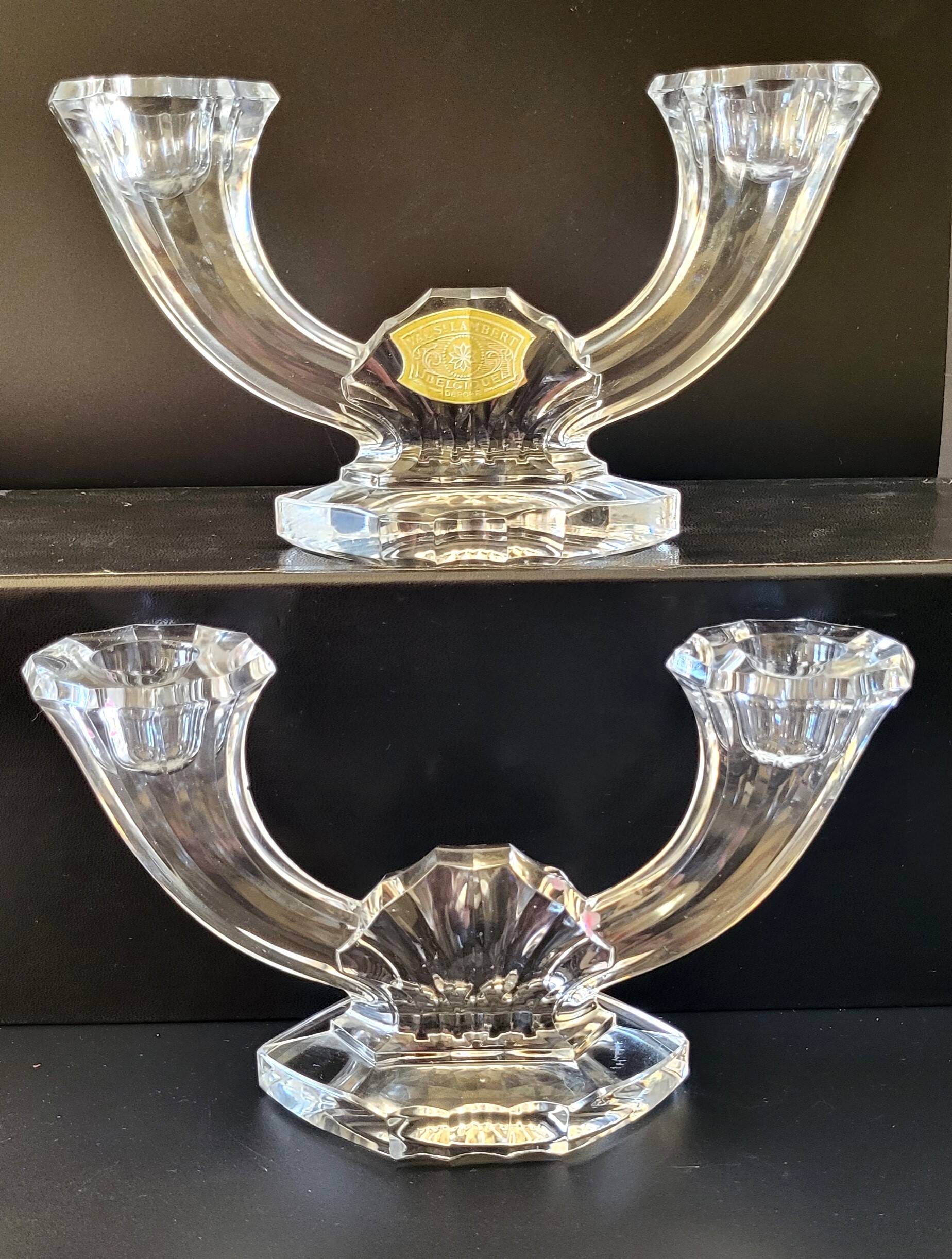 Val Saint Lambert Cristal "Impérial" 2 Bougeoirs Art-déco