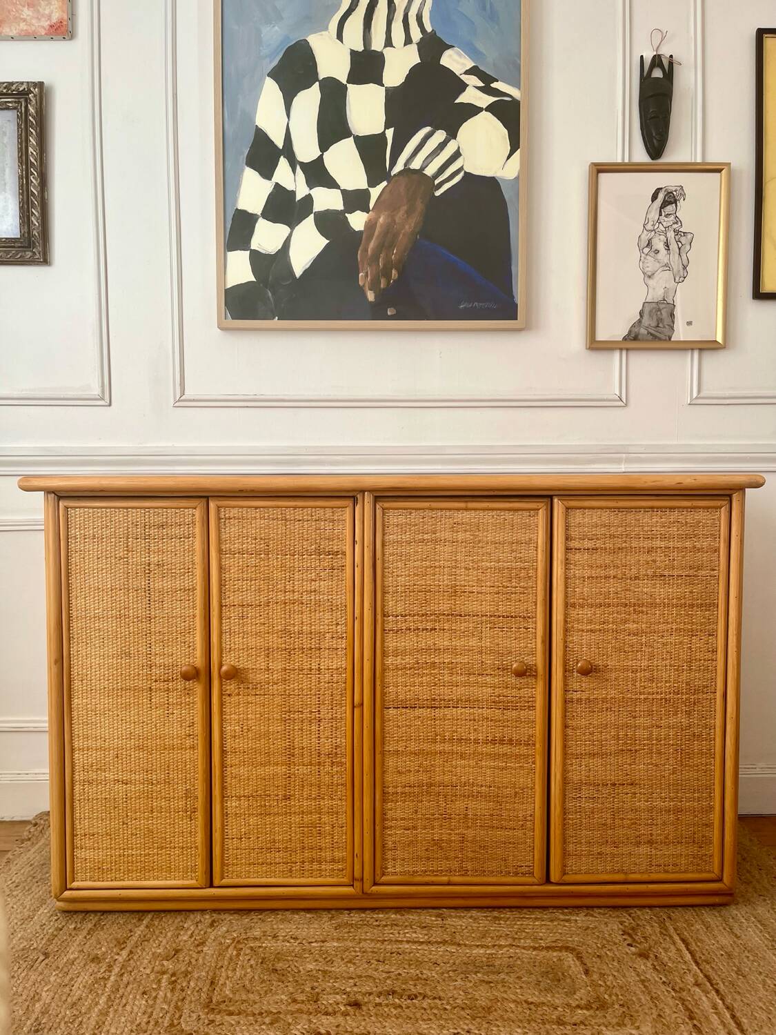 Vintage bamboo and rattan sideboard