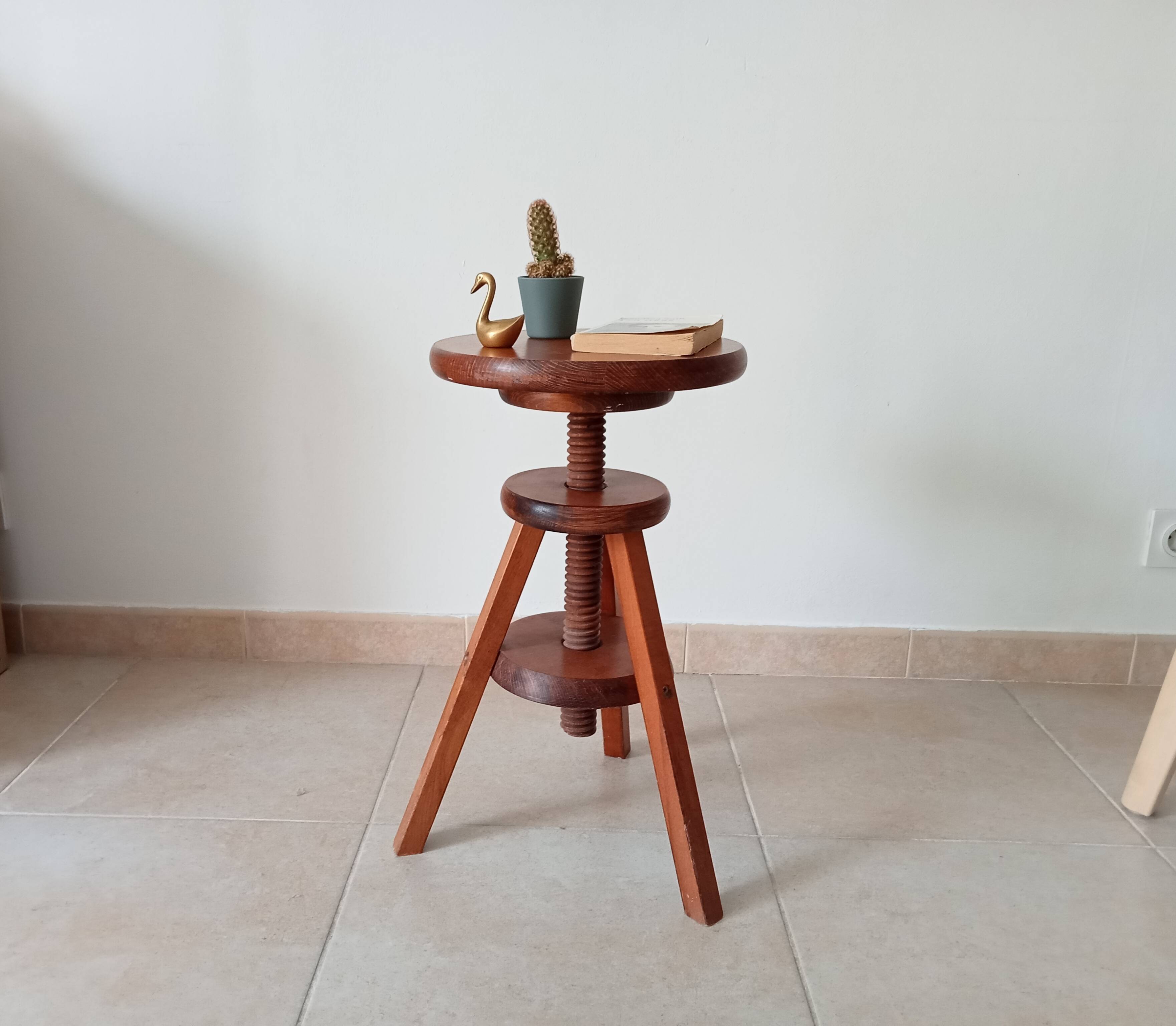 Vintage screw stool in solid oak
