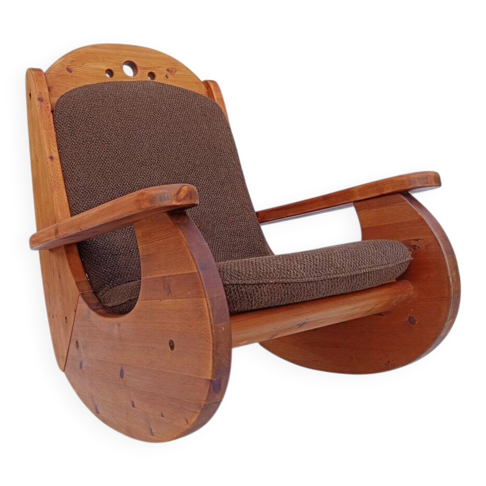 Large brutalist pine rocking chair from Wasa, 1987