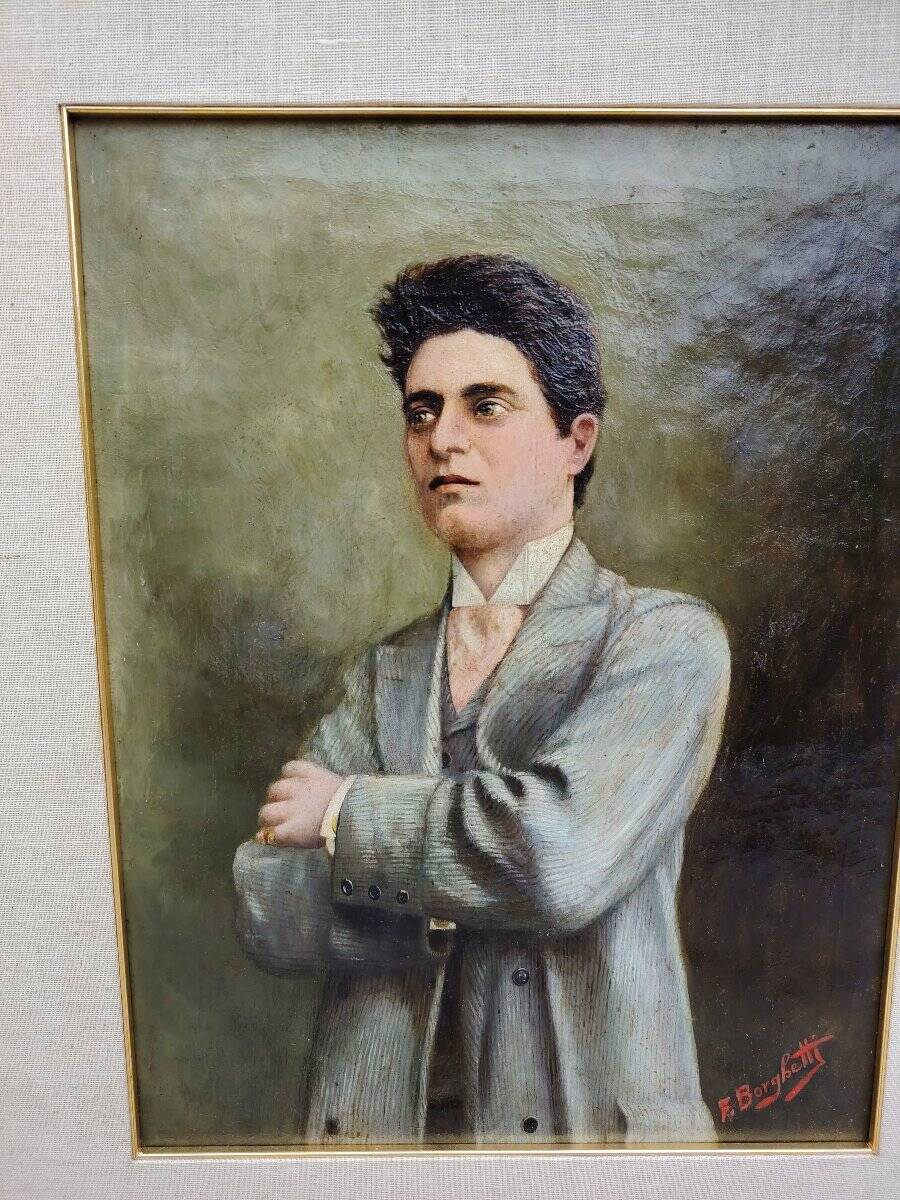 Oil painting on canvas by Pietro Mascagni, composer from the early 1900s.