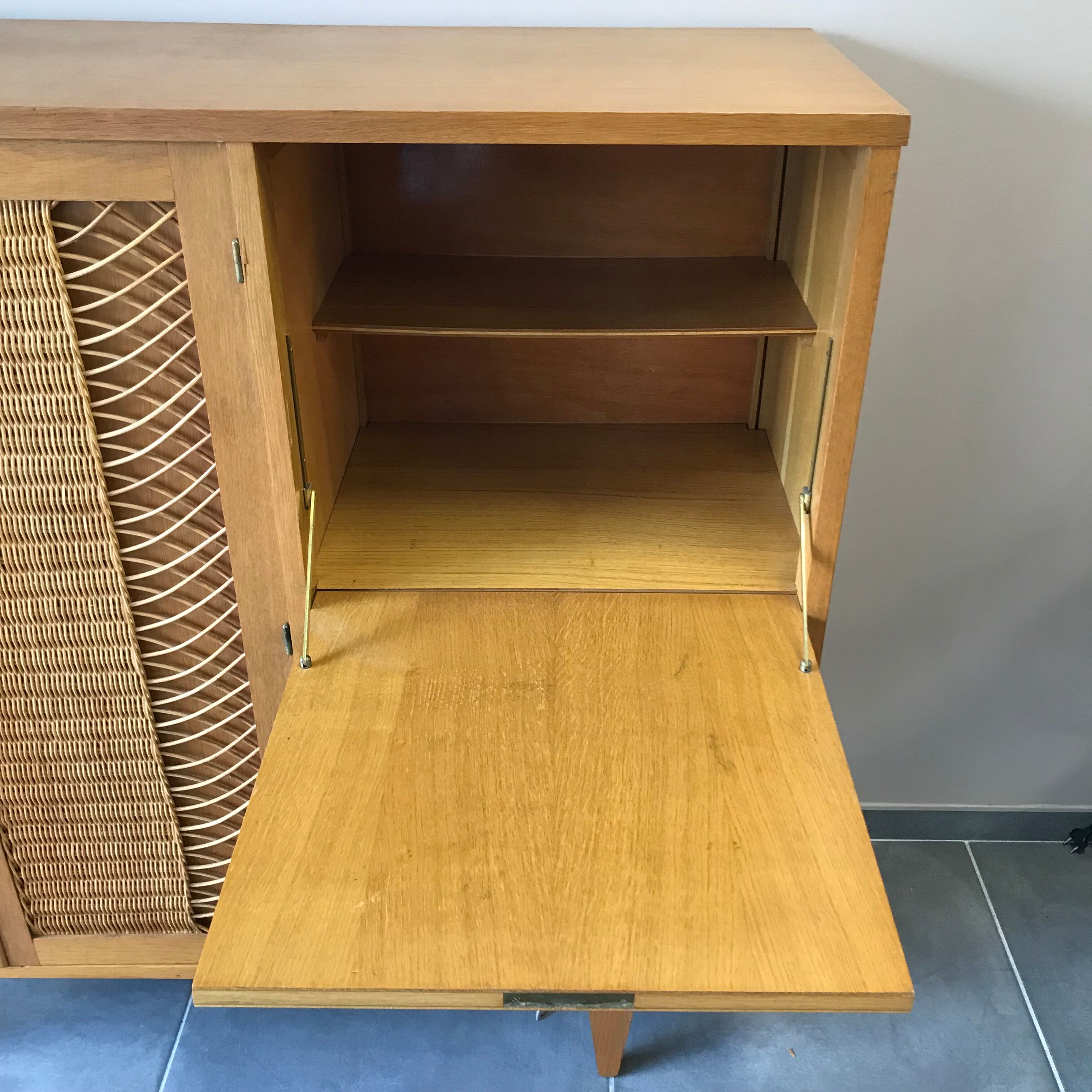 Furniture with wooden secretary and rattan