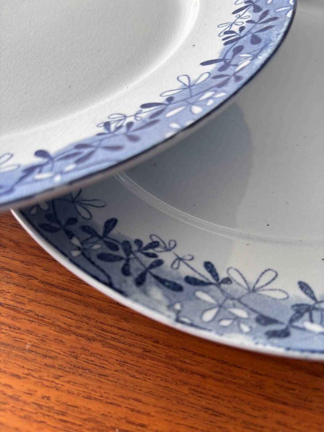 Set of 6 mimosa plates from Sarreguemines, old blue earthenware