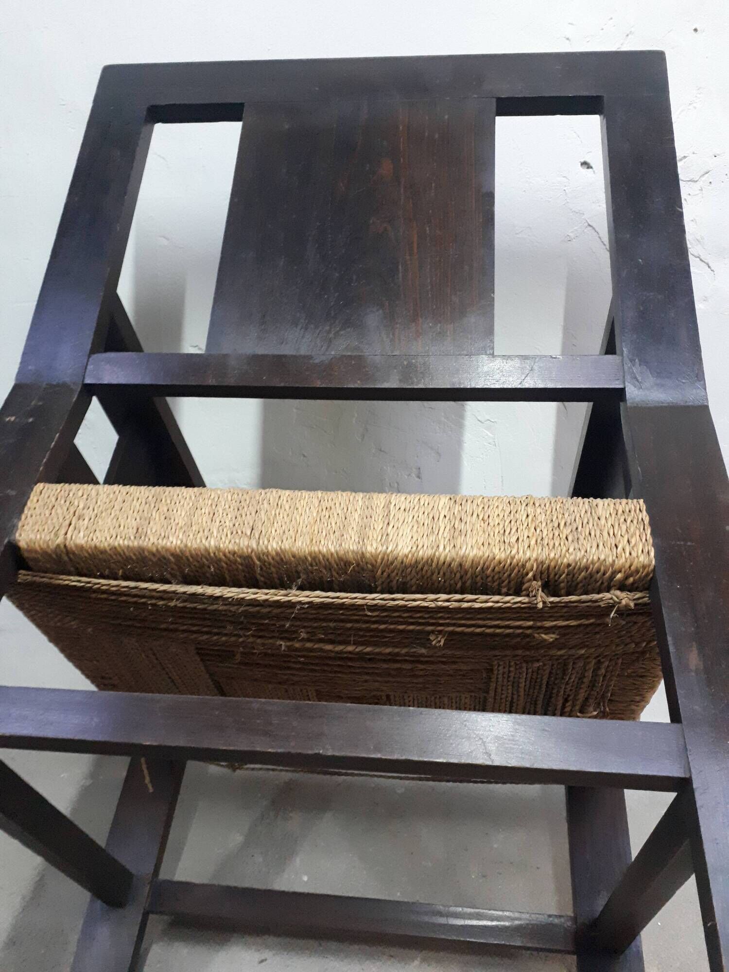 Pair of carved solid wood armchair and vintage rope 1950