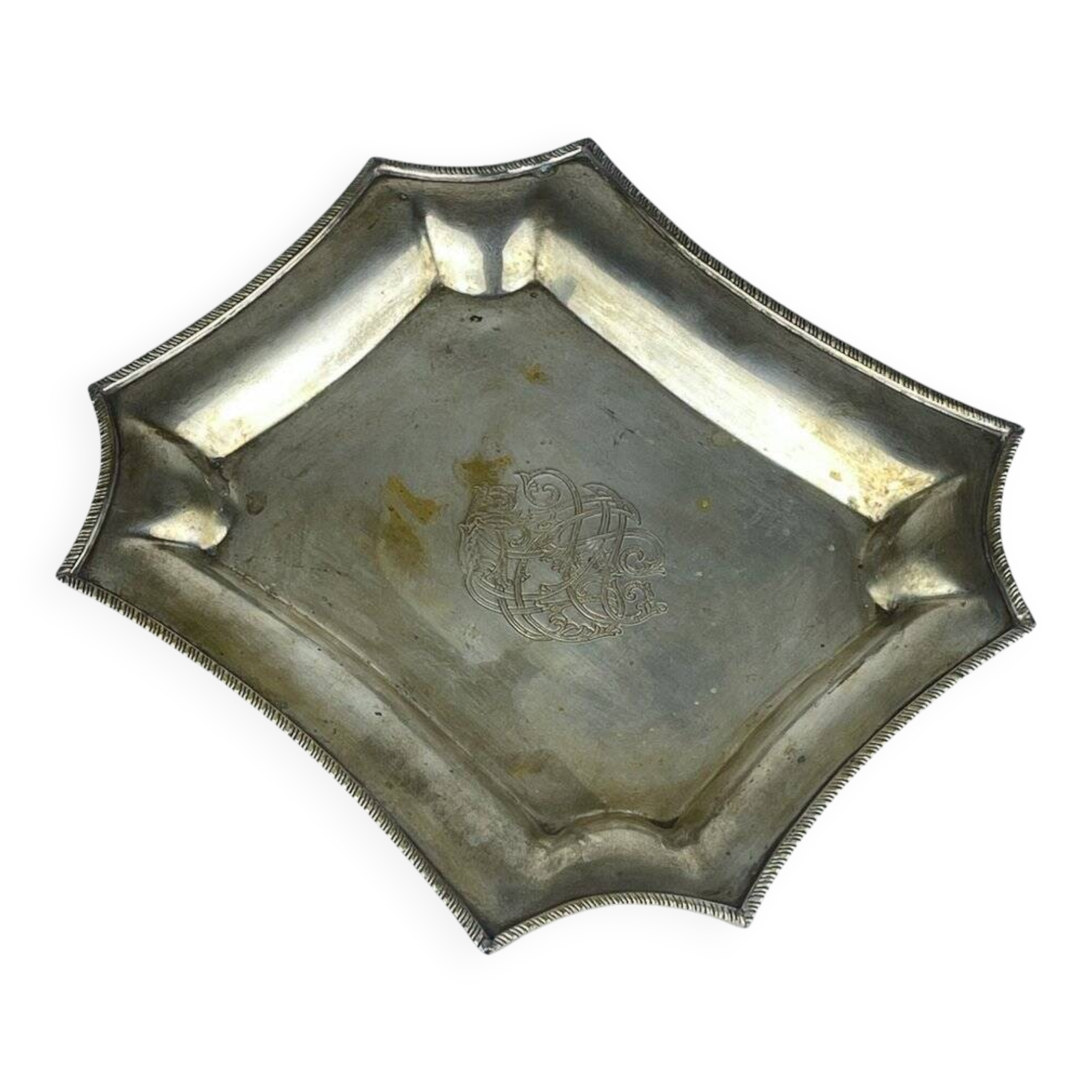 Antique silver plateau by Queen Victoria Sheffield, 1890s.