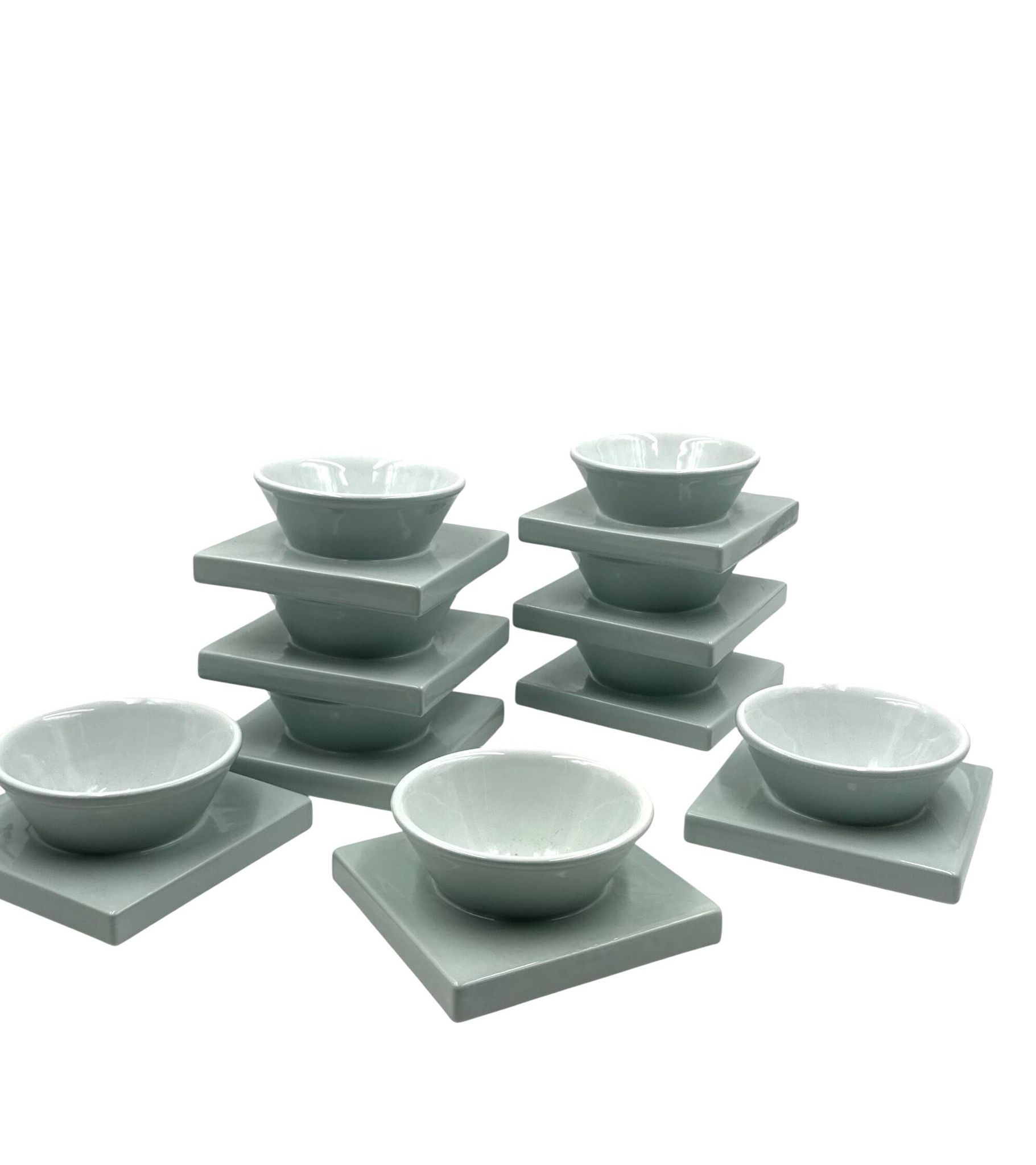 Set of 9 ceramic light blue ceramic bowls, I + I Italy, 1970s