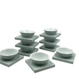 Set of 9 ceramic light blue ceramic bowls, I + I Italy, 1970s