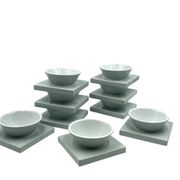 Set of 9 ceramic light blue ceramic bowls, I + I Italy, 1970s