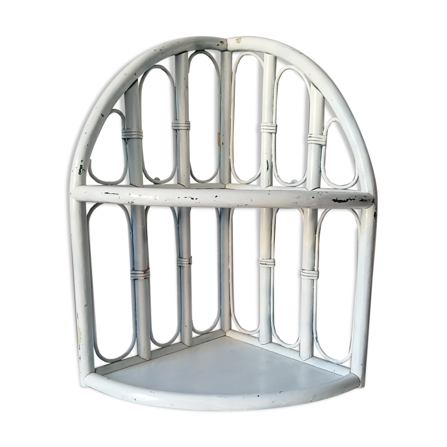 Vintage rattan wall corner shelf