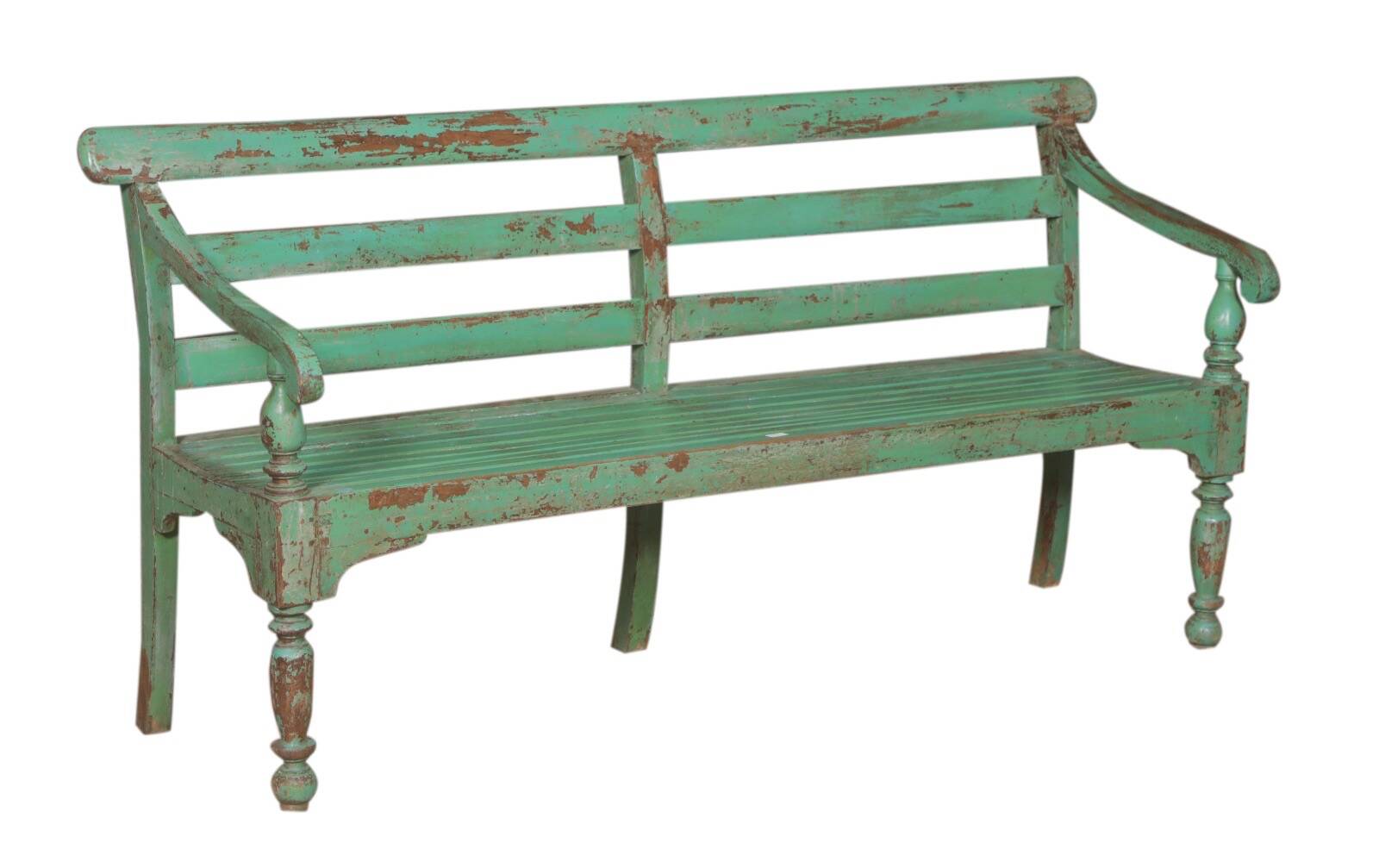 Indian bench in green lacquered teak