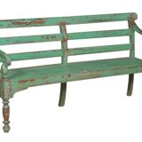 Indian bench in green lacquered teak