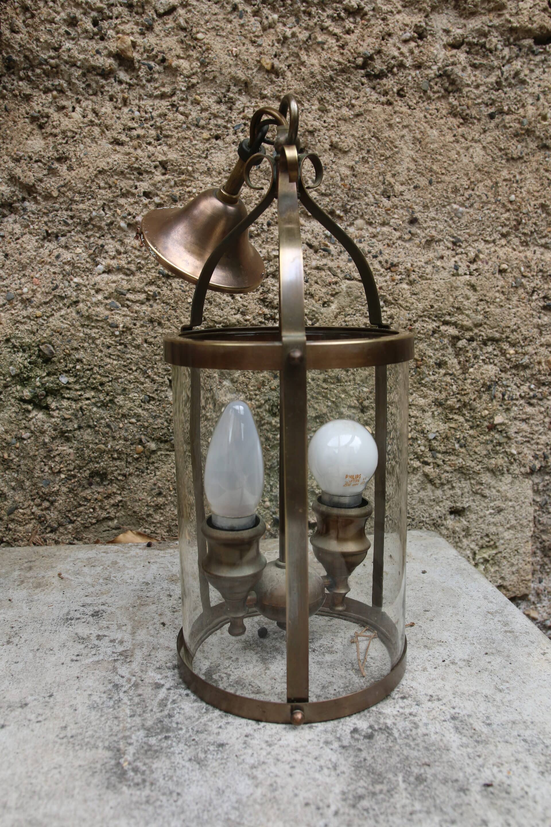 Brass lantern for vestibule with 2 candle holders