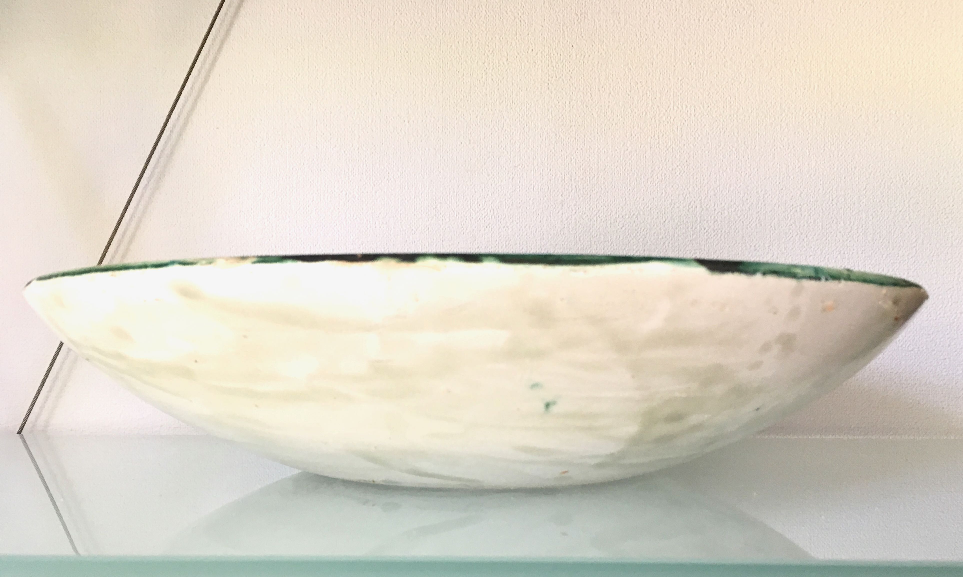 Large ceramic fruit cup with blue peacock