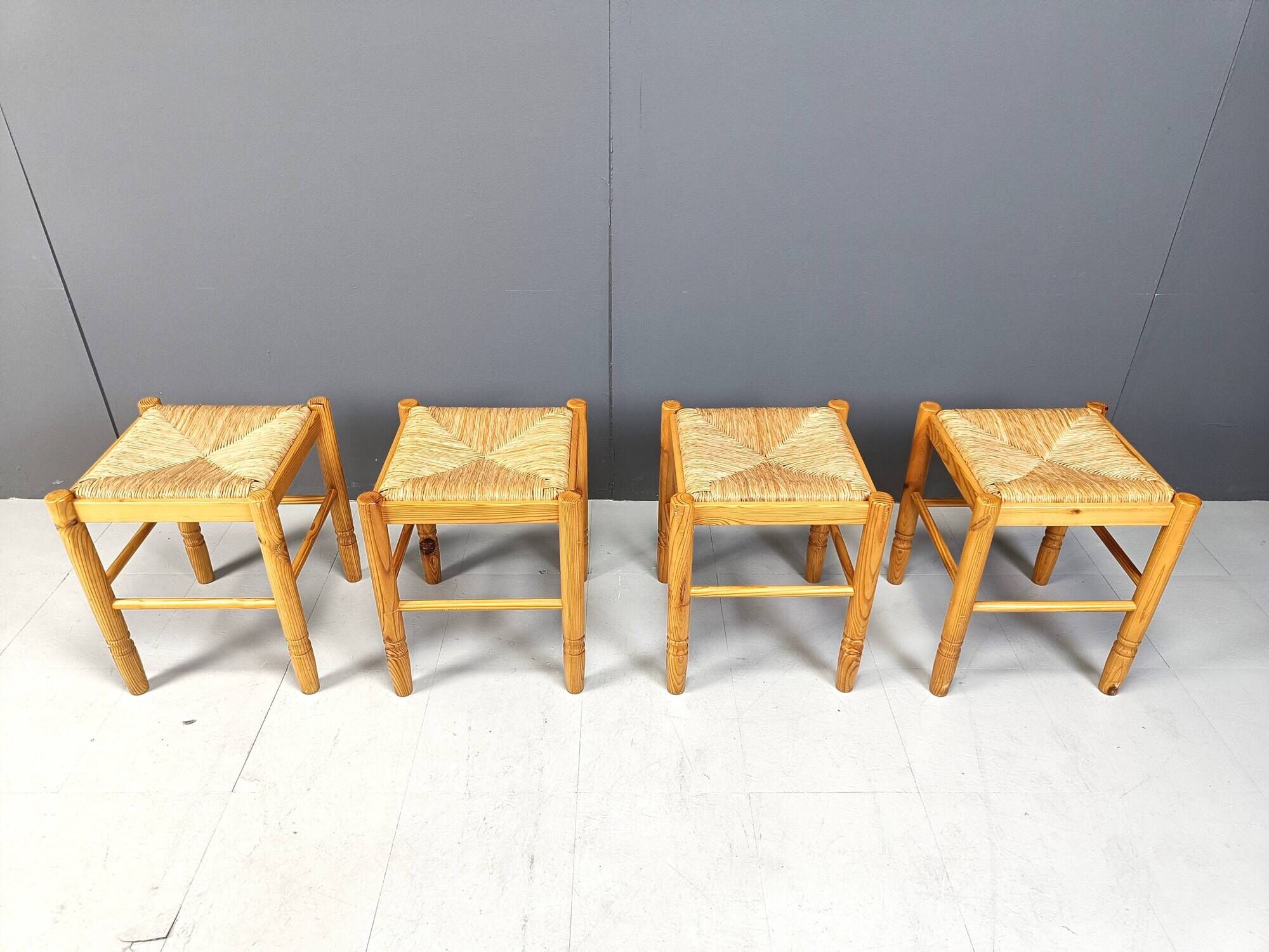Vintage wicker stools - set of 4, 1960s