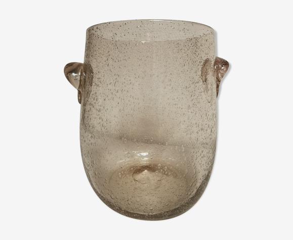 Seau à champagne vintage en verre bullé de couleur pourpre / rose Biot