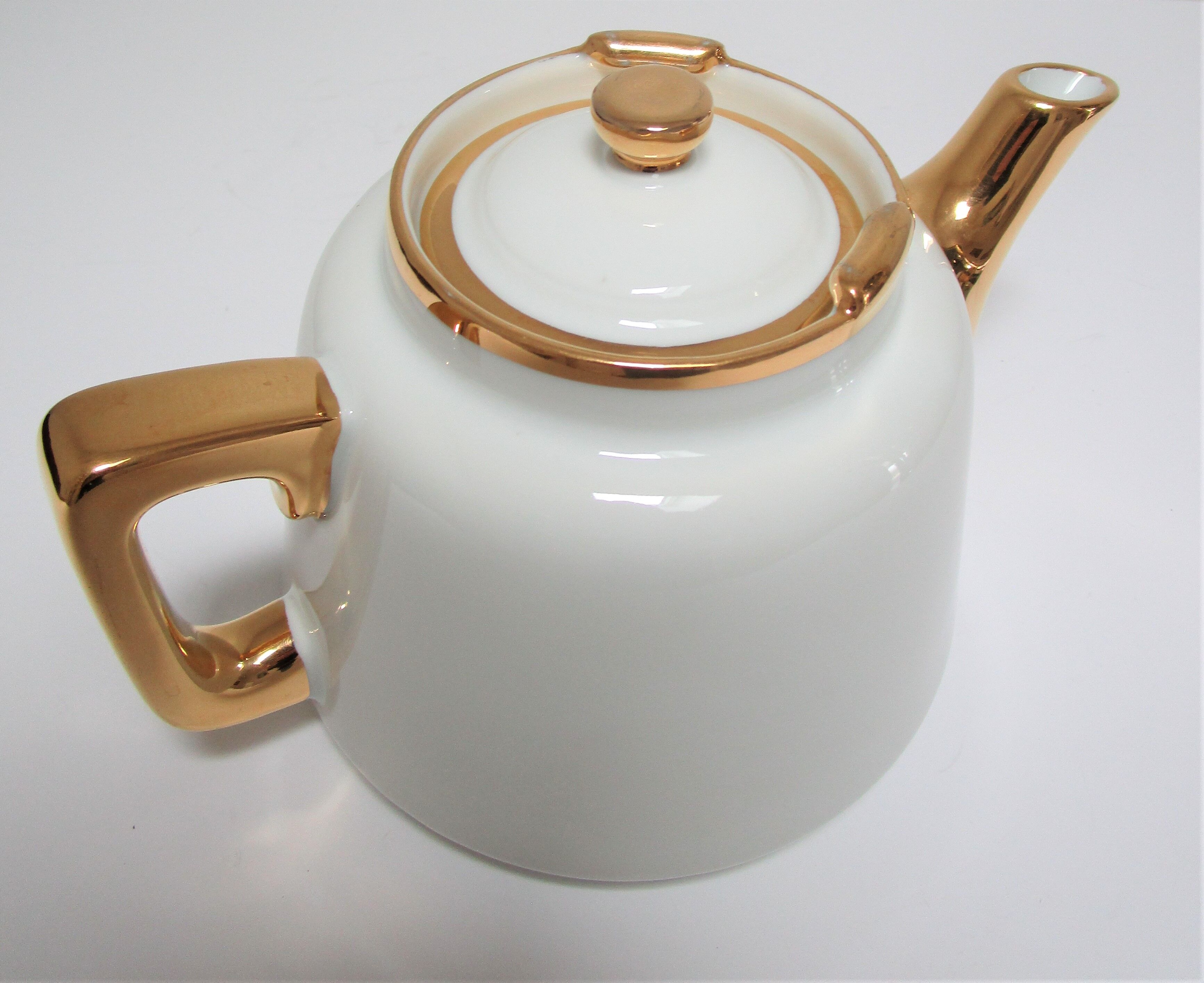Teapot porcelain white and gold aluminite frugier limoges vintage
