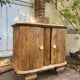 Small accent table / Art Deco bedside table in solid oak and beige marble