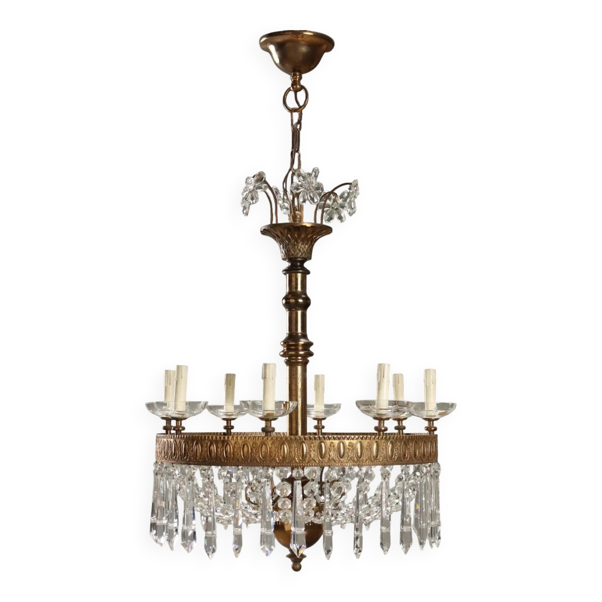 Lustre ancien style Empire en verre et métal doré, Italie, XXe siècle