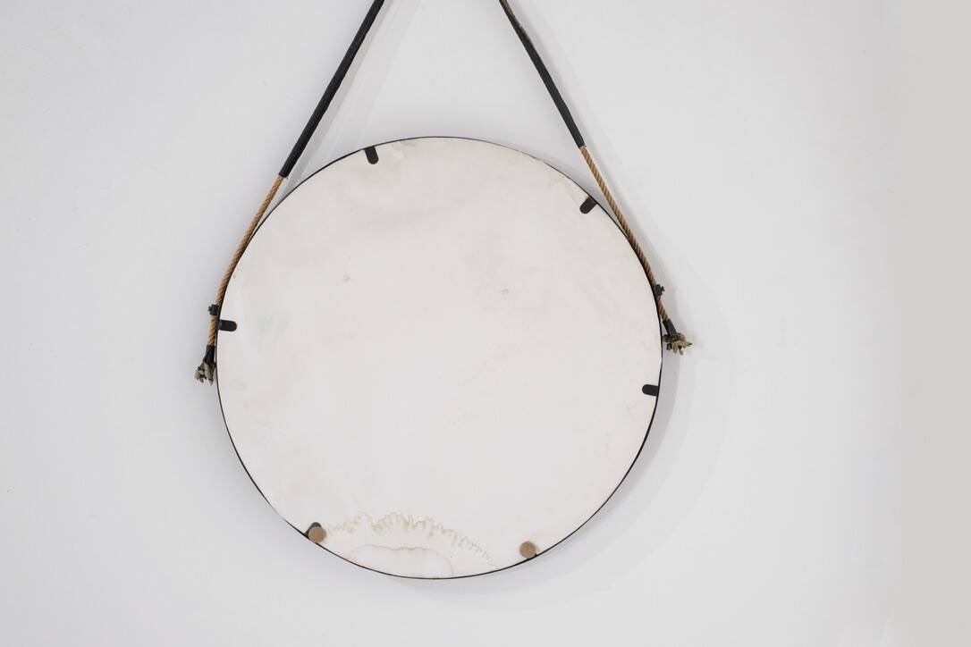 Vintage round steel mirror, Italy, 1970s.